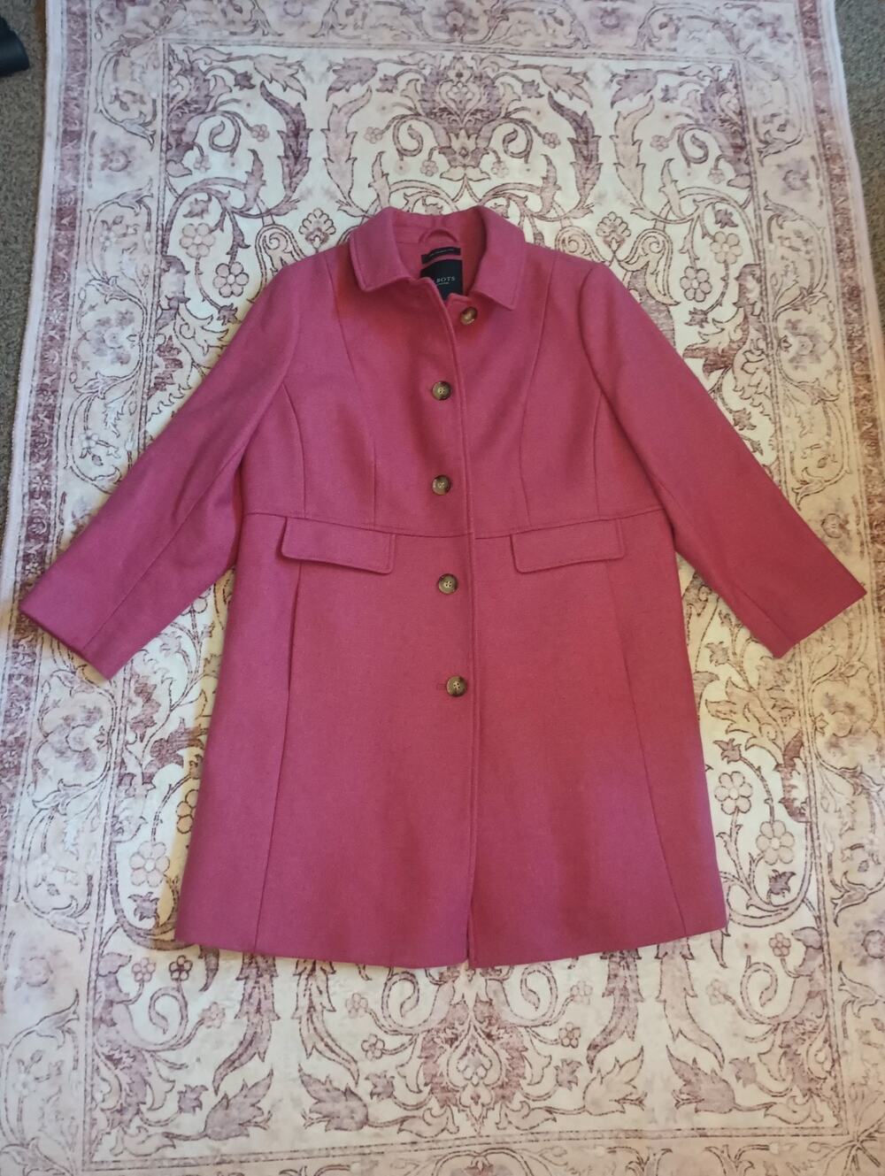 Talbots Womens Car Coat 14WP Pink Pea Wool Blend Preppy Classic Twee